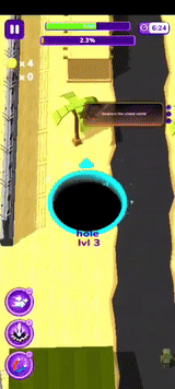 完整 HOLEIN 录屏的 5 倍速时间压缩 GIF:从 Level 3、2.2% 到 Level 4 的持续游玩过程